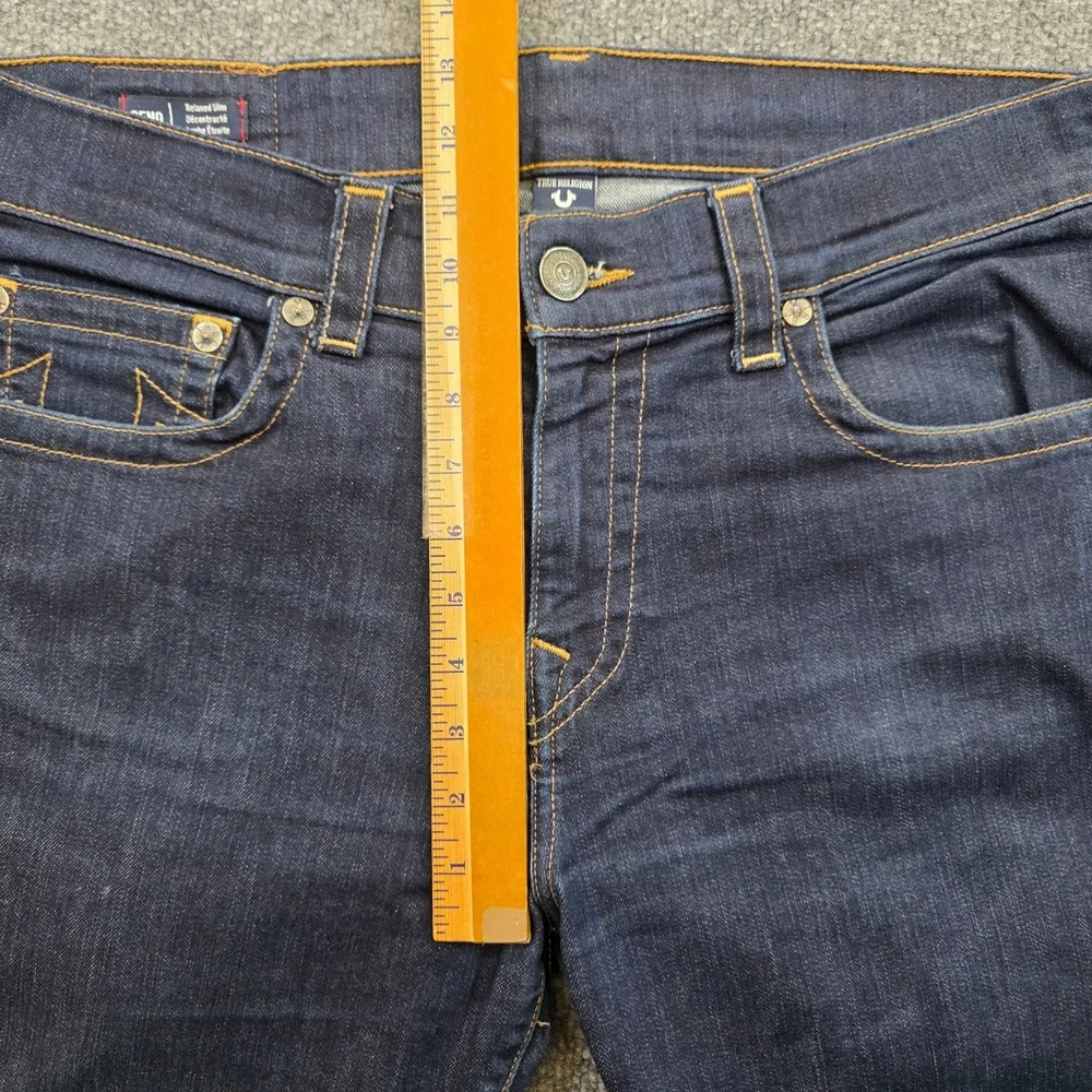 True Religion Geno Relaxed Slim Jeans Men 34X33 Dark Blue No Flap Stitch Stretch